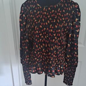 ASOS Black Floral Smocked Blouse